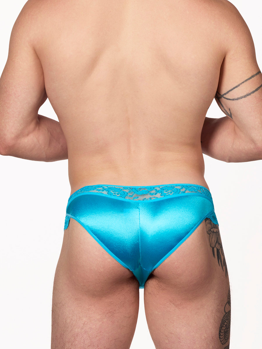 men's blue satin & lacey bikini panties - XDress UK