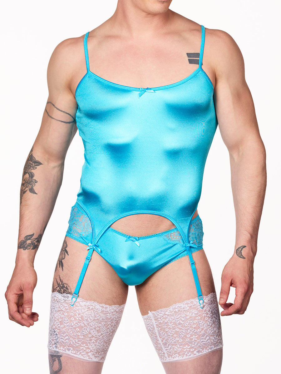 men's turquoise satin merrywidow - XDress UK