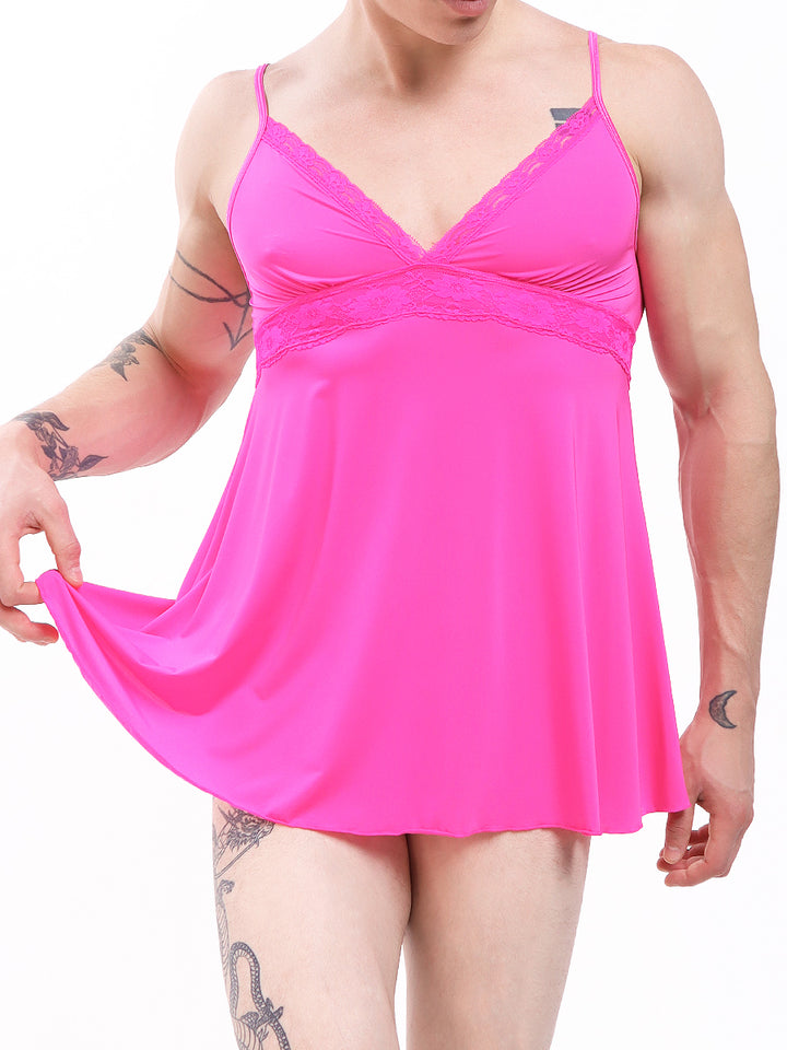 men's pink lace & nylon babydoll nightie - XDress UK