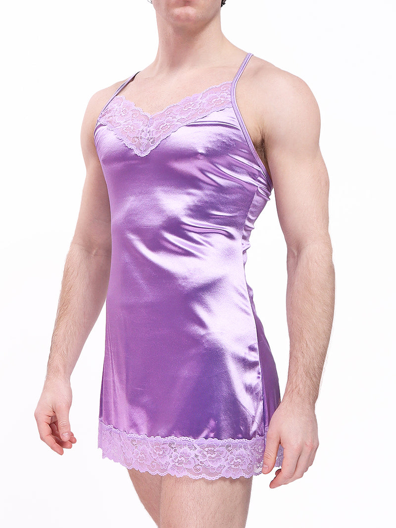 men's purple satin and lace nightie - XDress UK