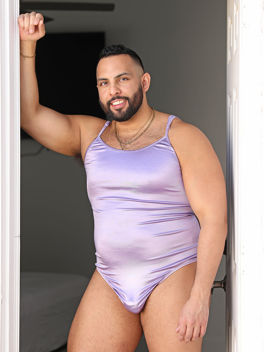 Men s Purple Satin Thong Bodysuit Satin Lingerie For Men XDress UK