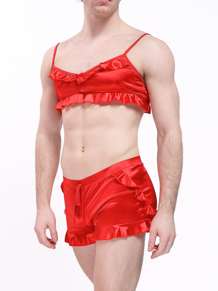 men's red satin ruffle bra - XDress UK