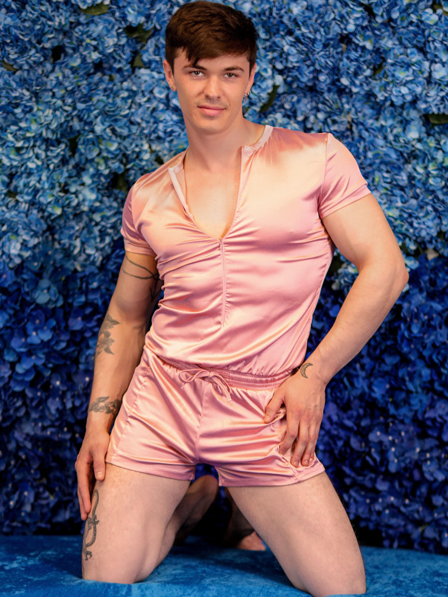 Men's Pink Silk Romper - XDRESS UK