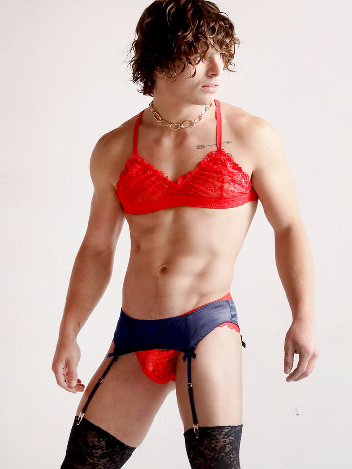 Men's red lace bra