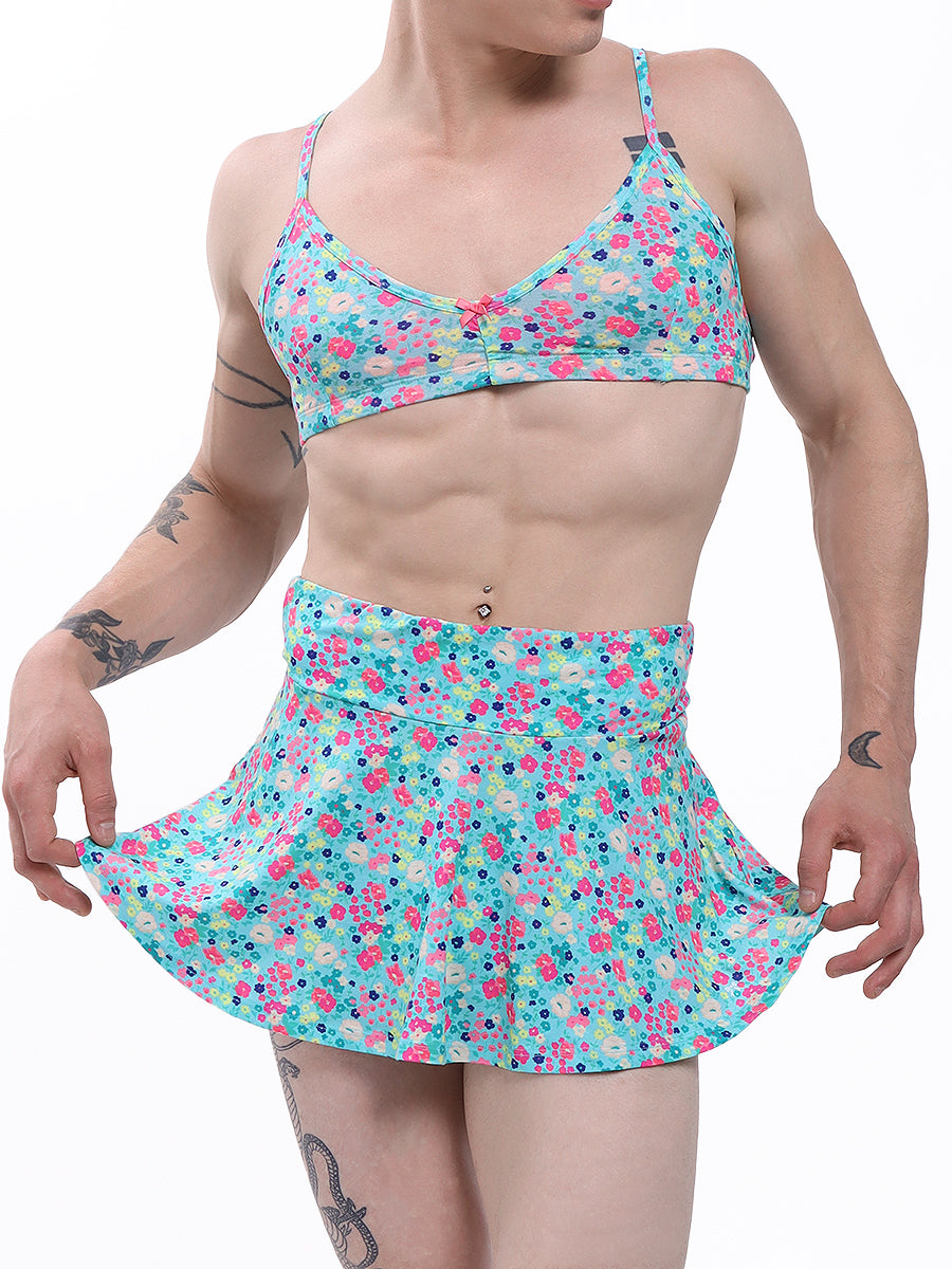 Men's aqua floral mini skirt - XDress UK