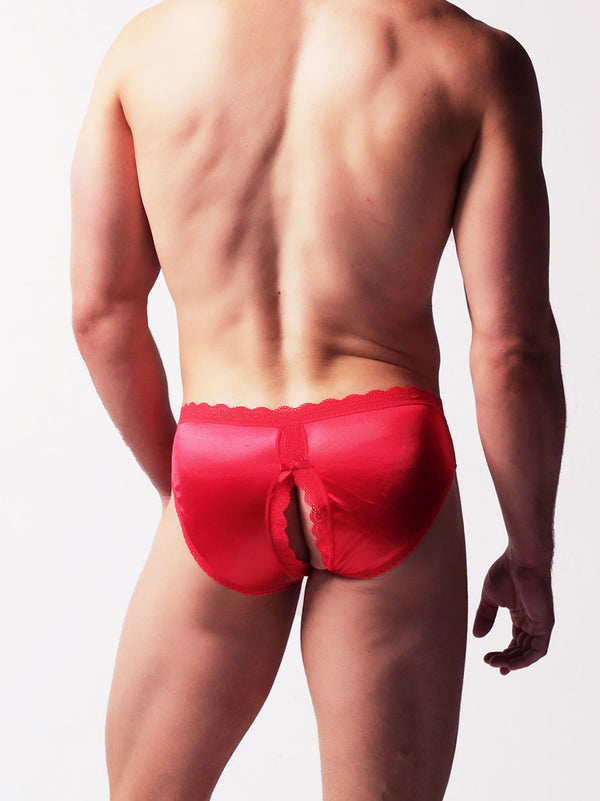 men's red satin crotchless panties - XDress UK