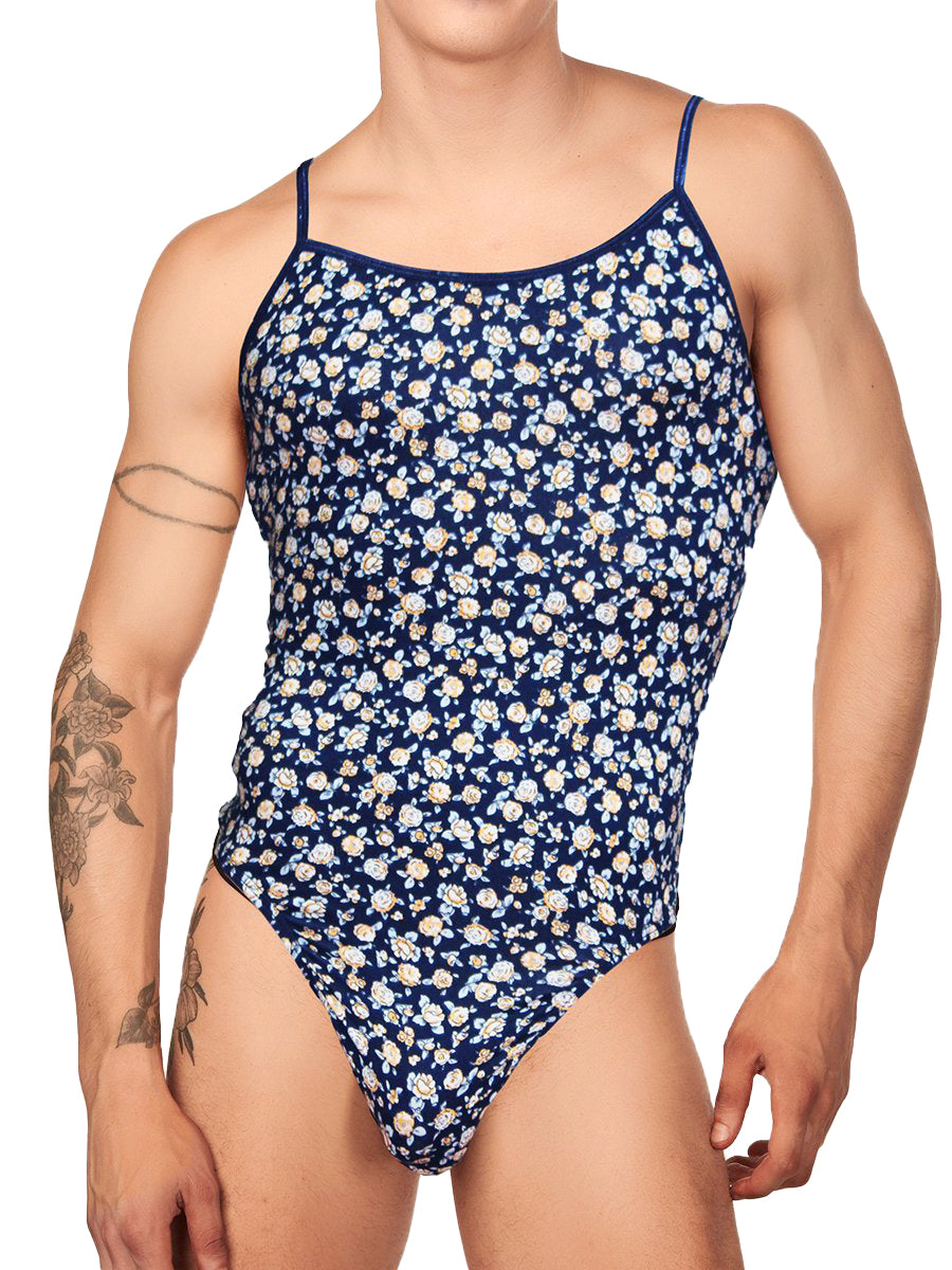 men's blue floral bodysuit