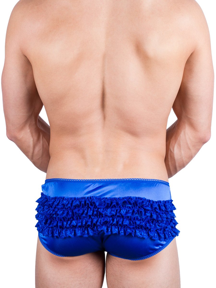 Men's blue frilly lace and satin high waist panties