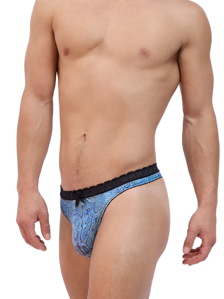 men's blue snake print and lace thong - XDress