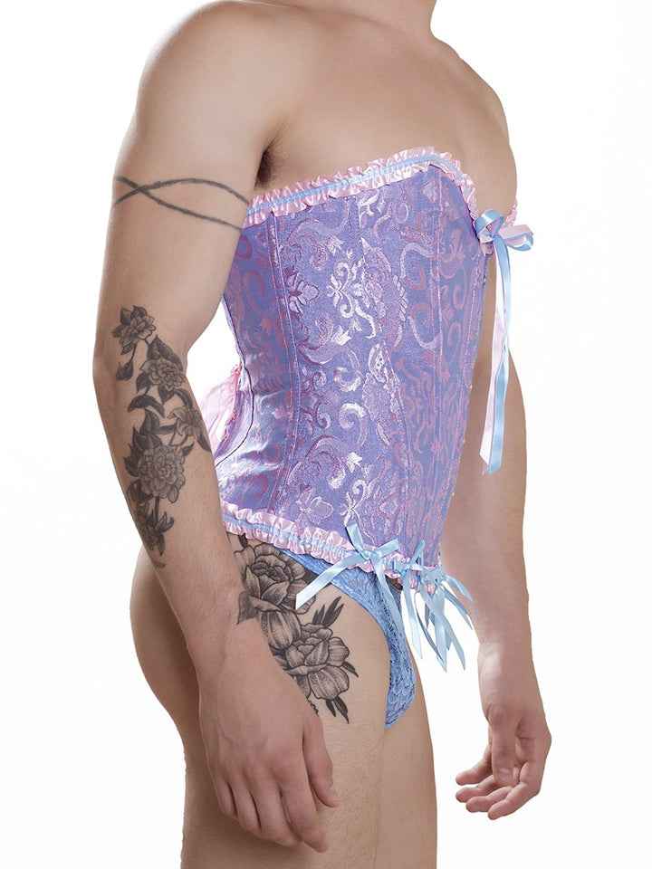 men's blue and pink corset