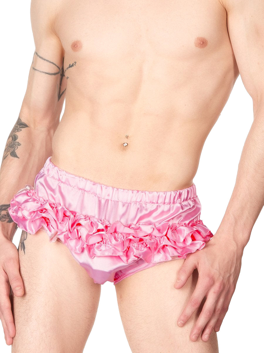 Men's pink satin ruffle panty