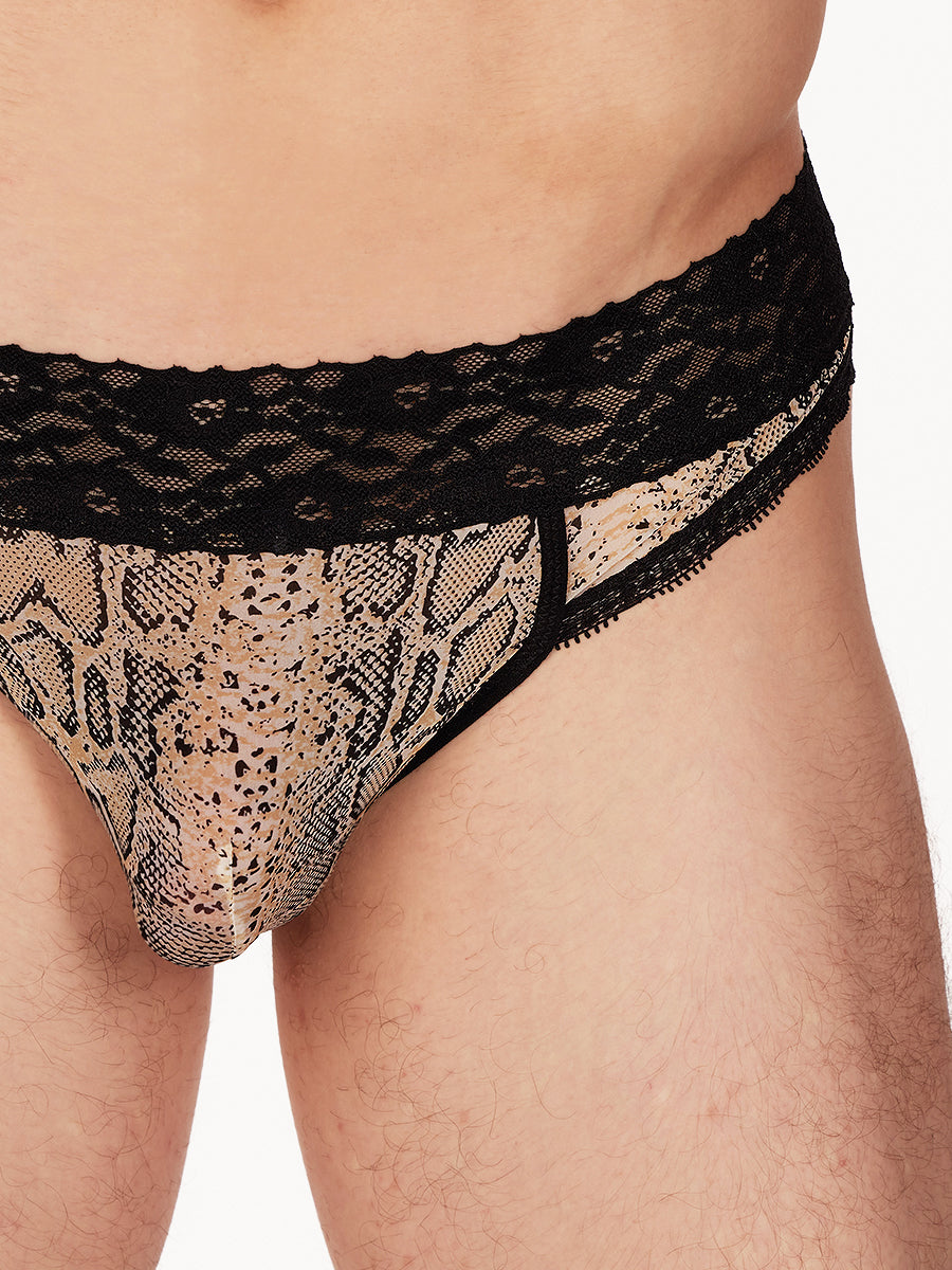 men's snake print & lace cheeky panties - XDress UK