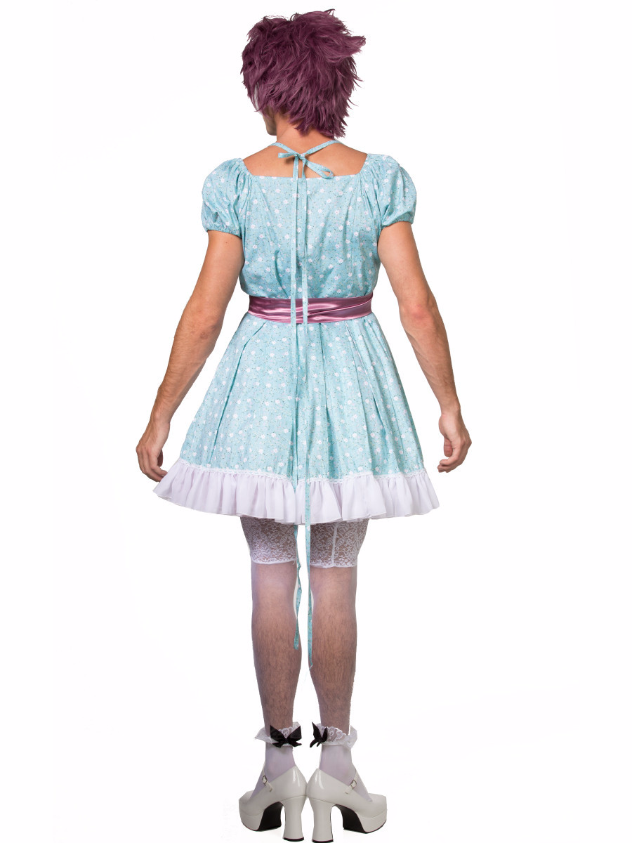 Men's blue lacy and floral patterned crossdressing dress