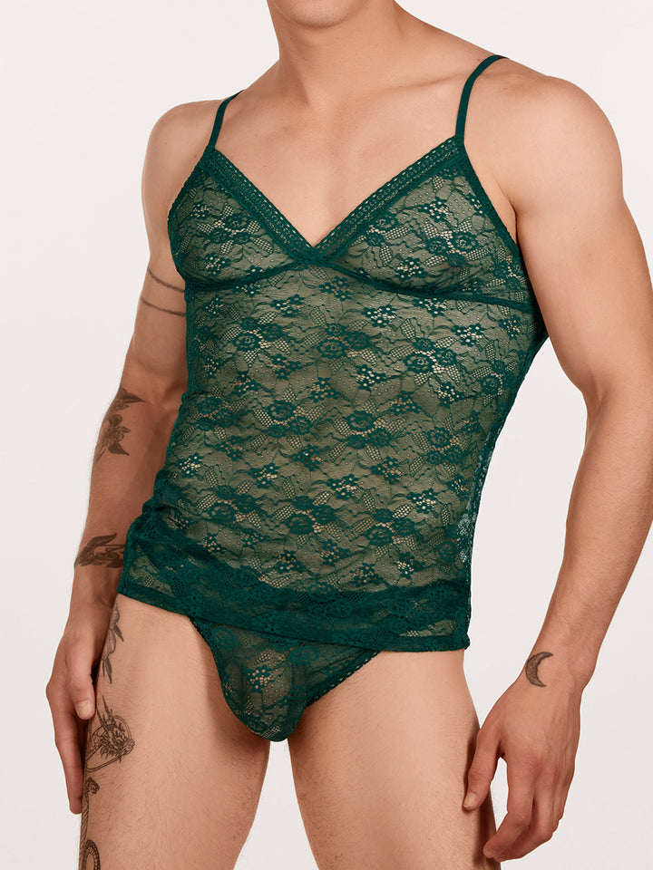 men's green lace camisole - XDress UK
