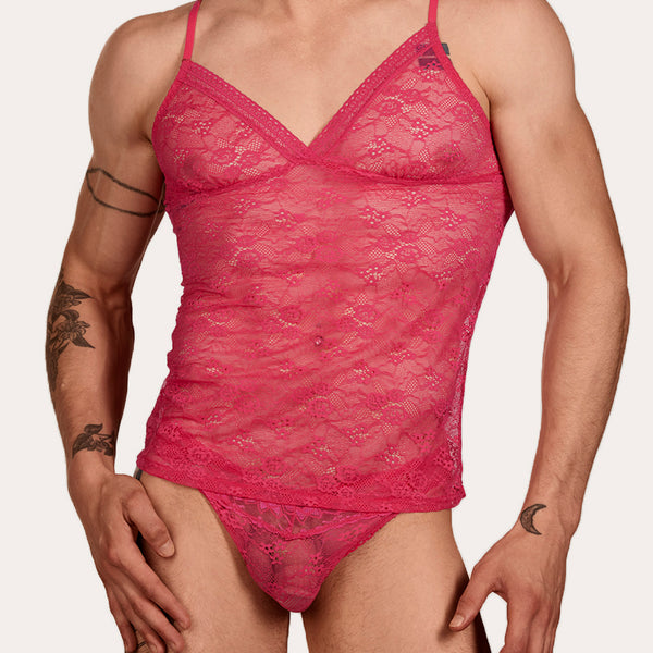 Men's Pink Lace Camisole - Lace Lingerie For Men - XDress UK