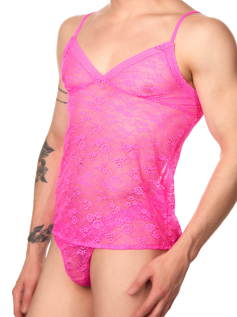 Men's neon pink lace camisole