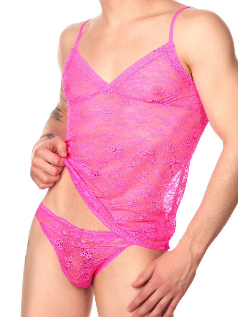 Men's neon pink lace camisole