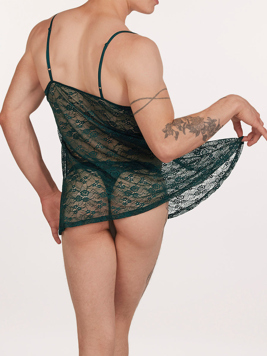 men's green lace nightie - XDress UK