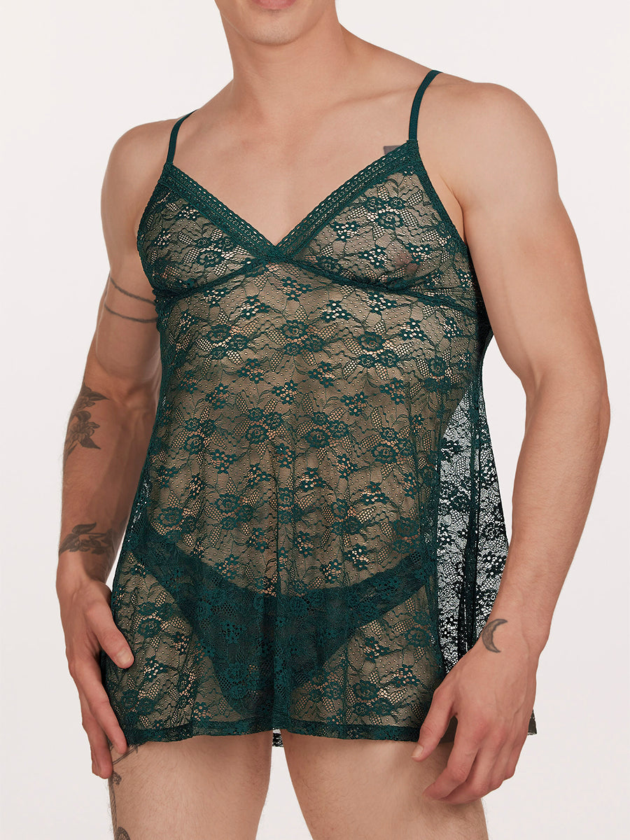 men's green lace nightie - XDress UK