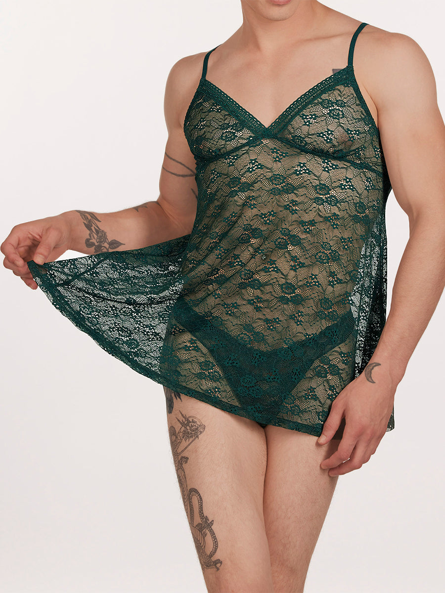 men's green lace nightie - XDress UK