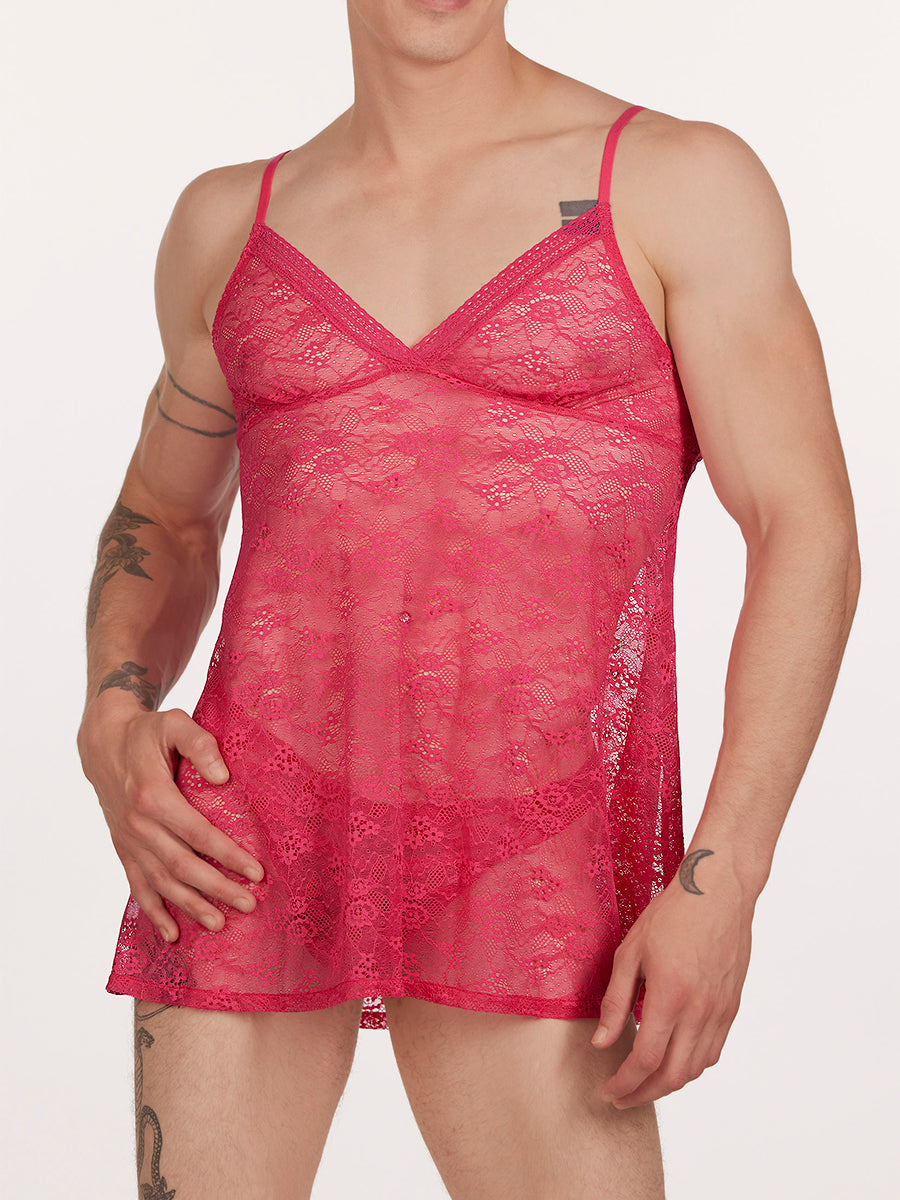 men's pink lace nightie - XDress UK