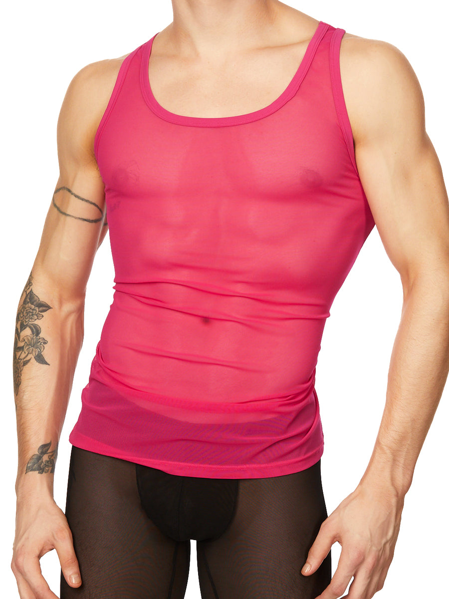 men's pink mesh tank top