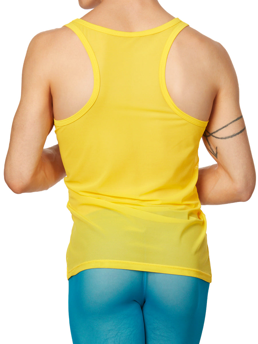 men's yellow mesh tank top