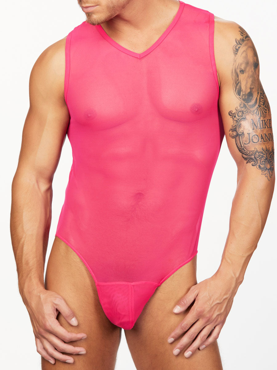 Men's pink mesh bodysuit