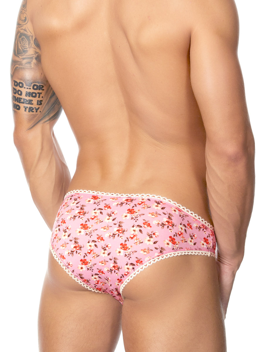 Flat front pink floral print panty