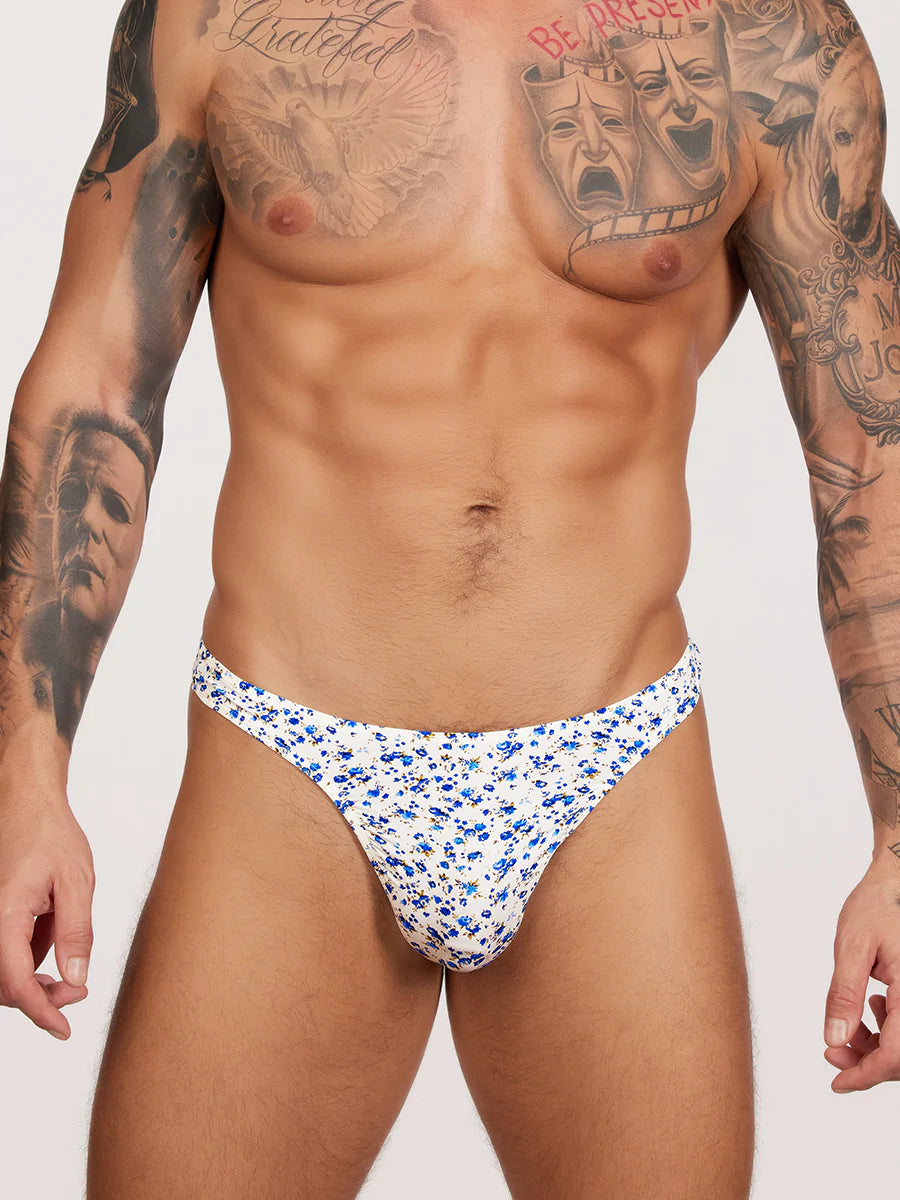 men's blue floral print thong - Body Aware UK