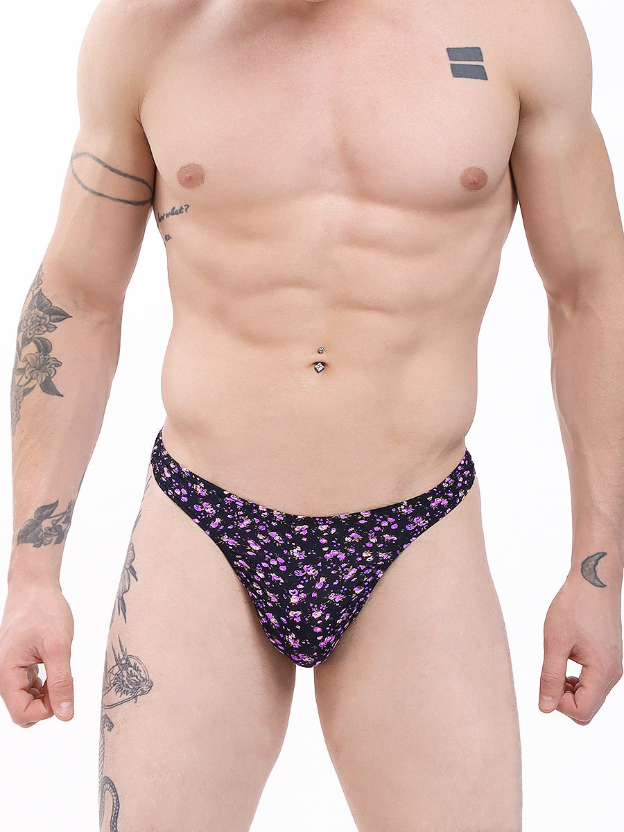 men's purple floral print thong - Body Aware UK