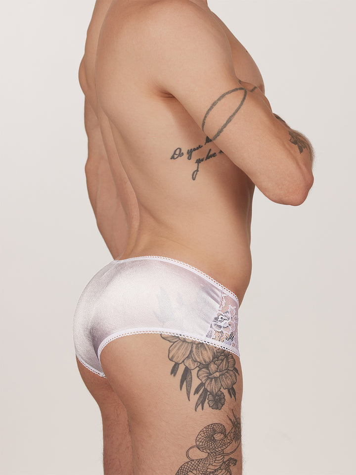 men's white satin & lace panties - XDress UK