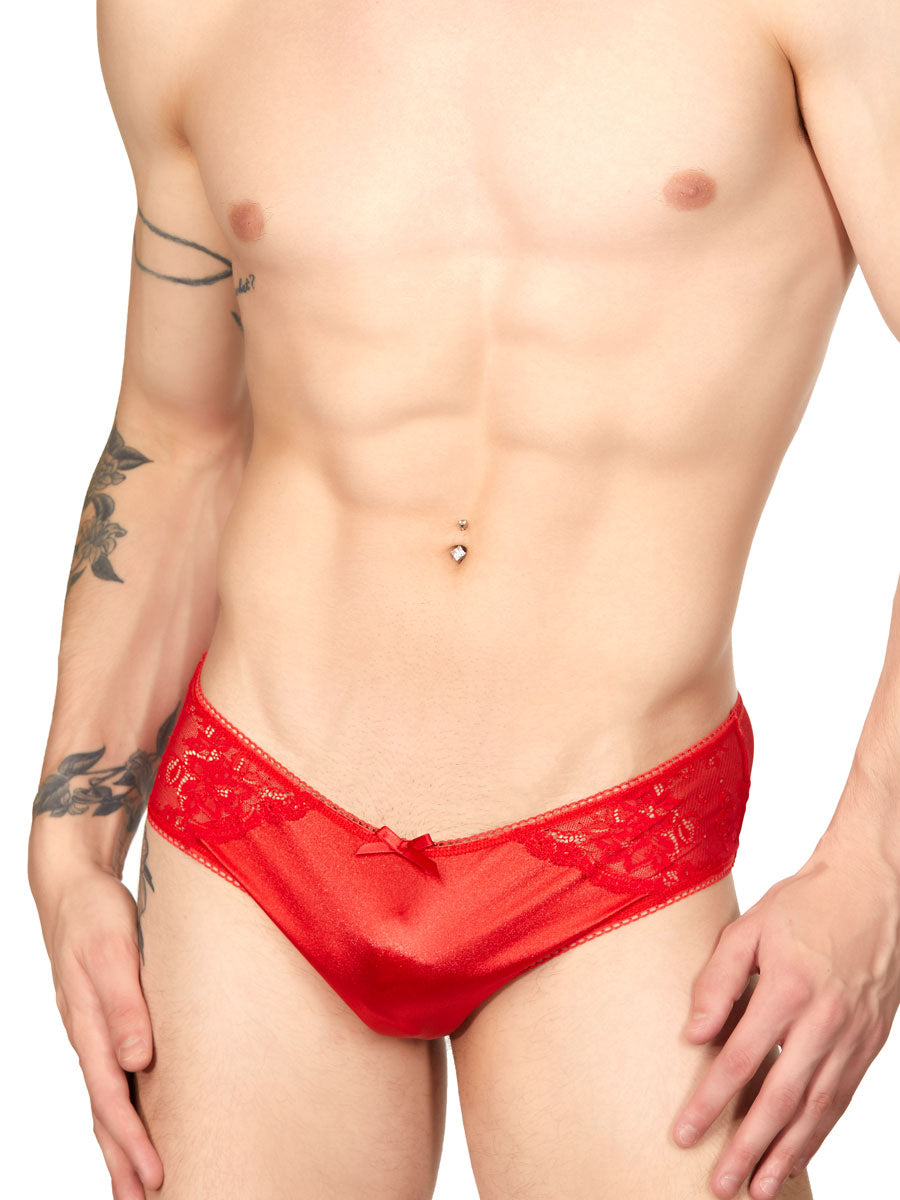 Men's Red Satin and Lace Panty