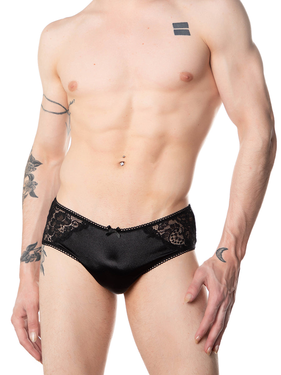 men's black satin & lace panties - XDress UK