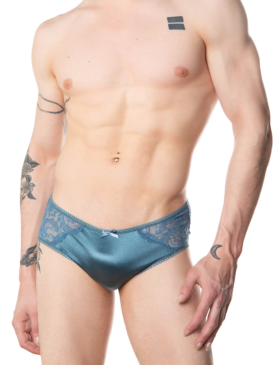 men's blue satin & lace panties - XDress UK