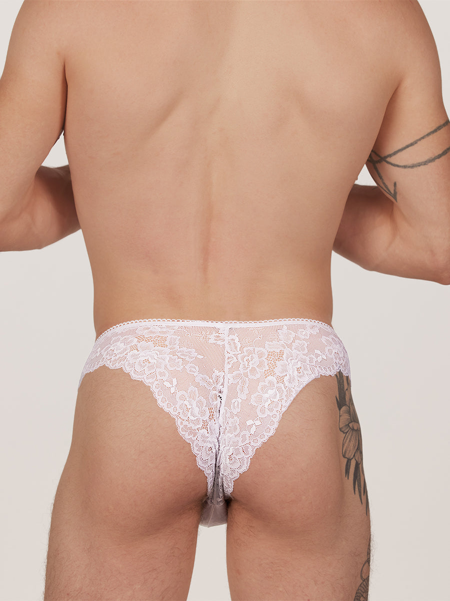 Men's white satin and lace panty - XDress UK