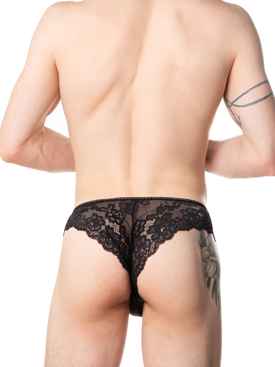 men's black satin & lace cheeky panties - XDress UK