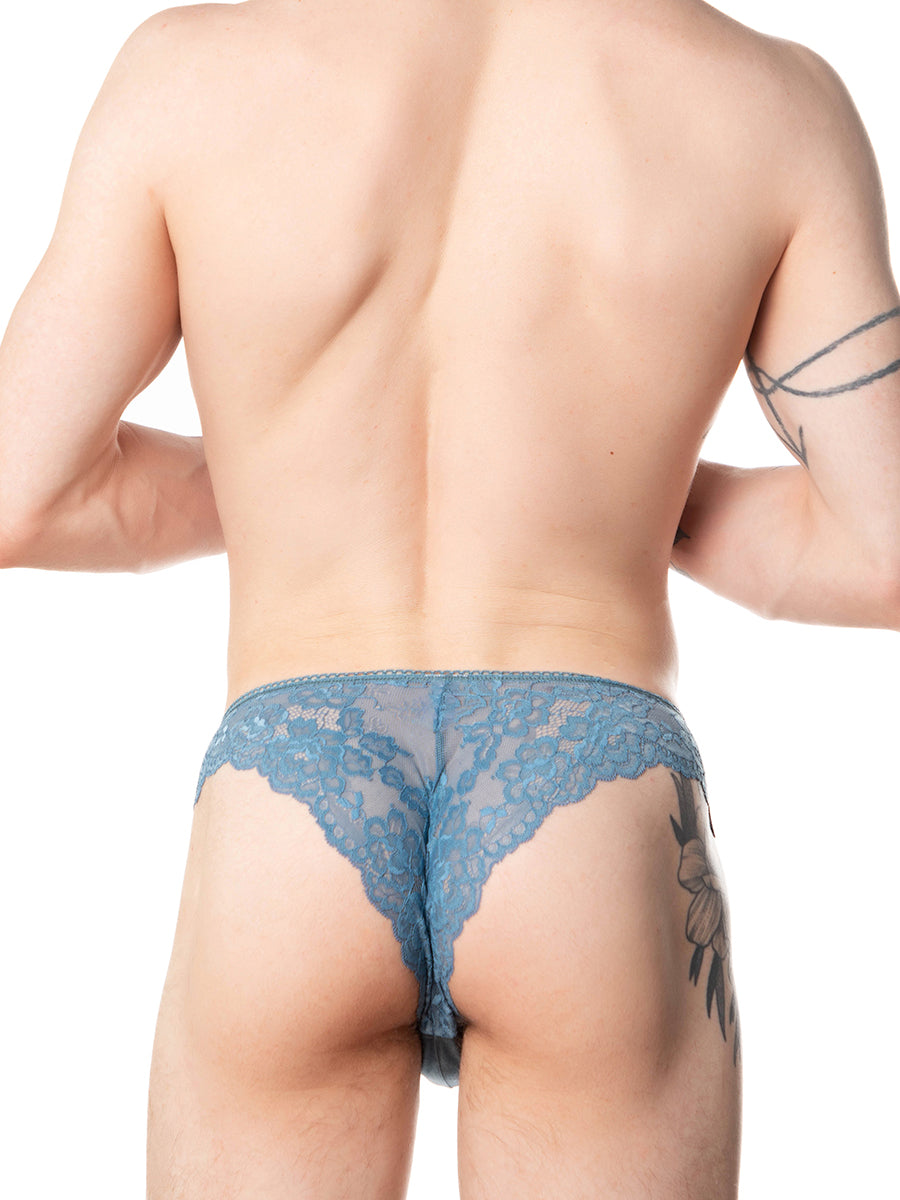 men's blue satin & lace cheeky panties - XDress UK