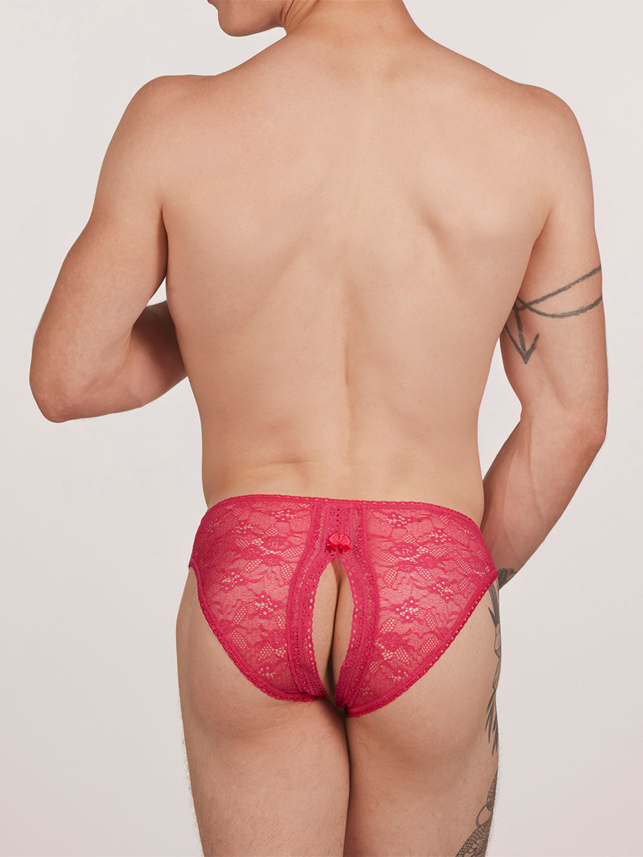 men's pink lace crotchless panties - XDress UK