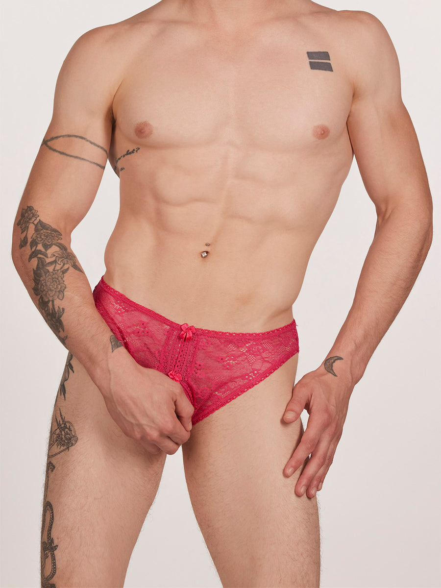 men's pink lace crotchless panties - XDress UK