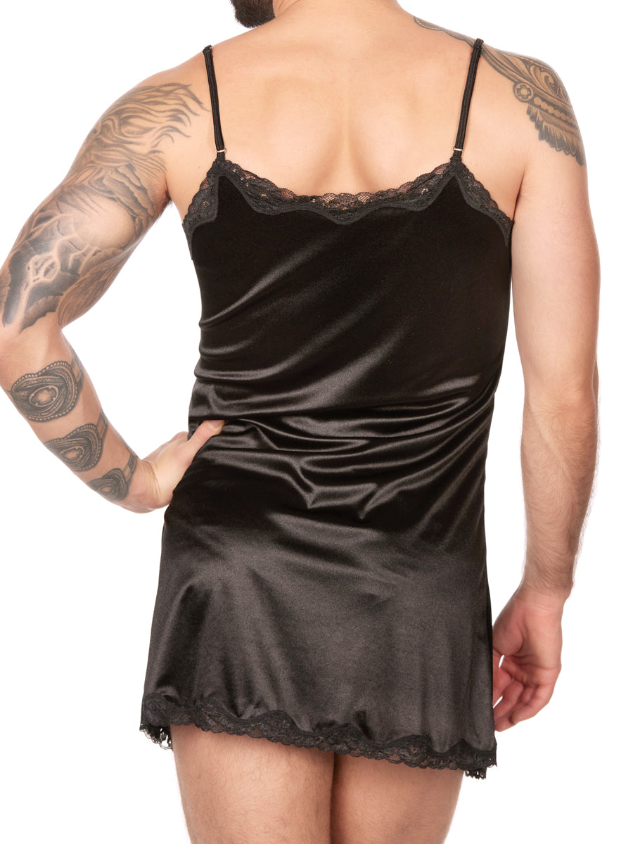 Men's black satin nightie