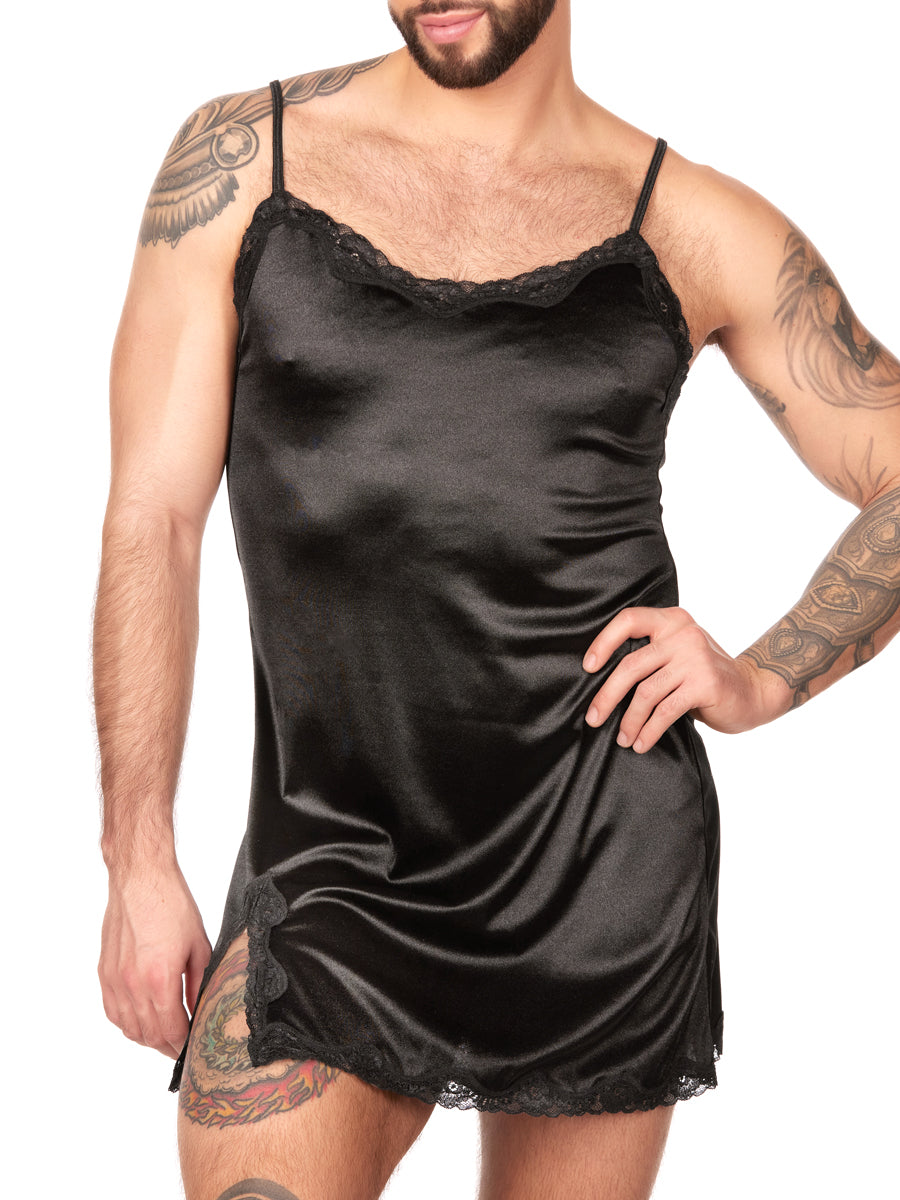 Men's black satin nightie