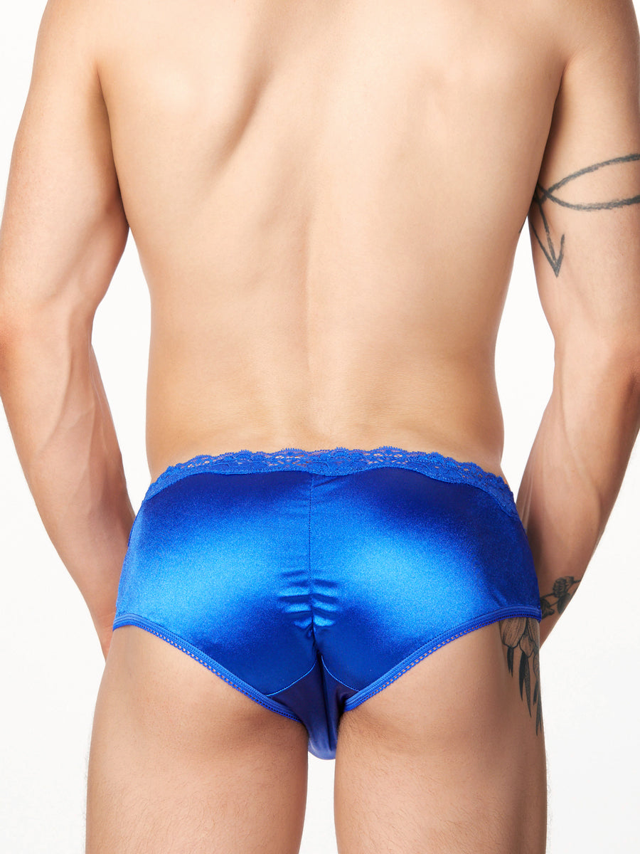 men's blue satin and lacy panties