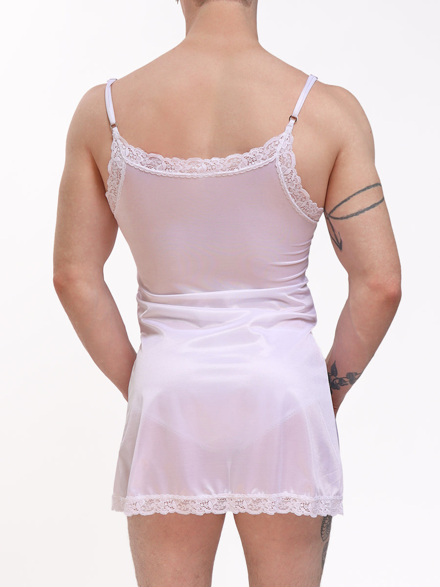 men's white satin and lace nightie - XDress UK