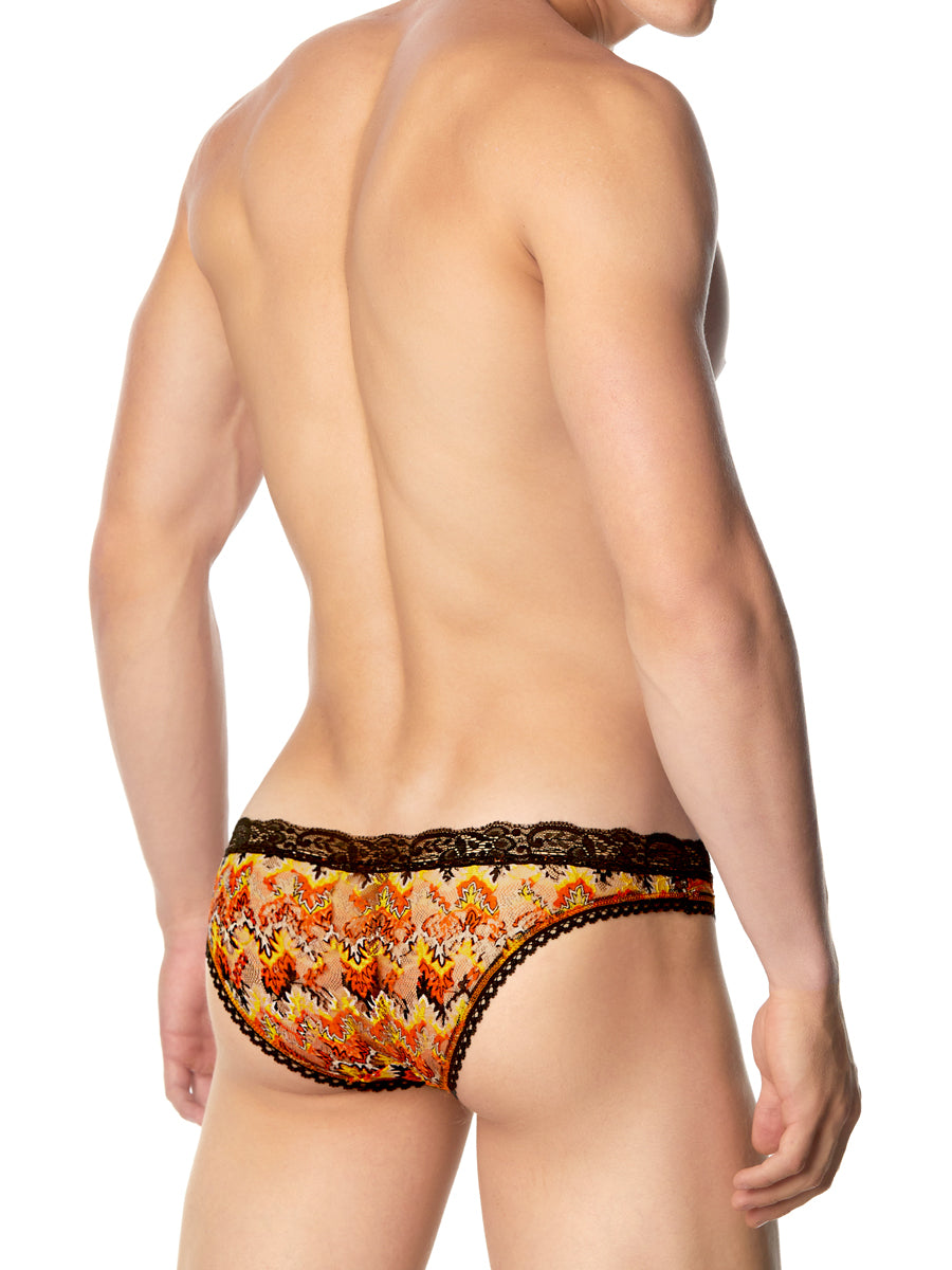 Men's orange print lace thong