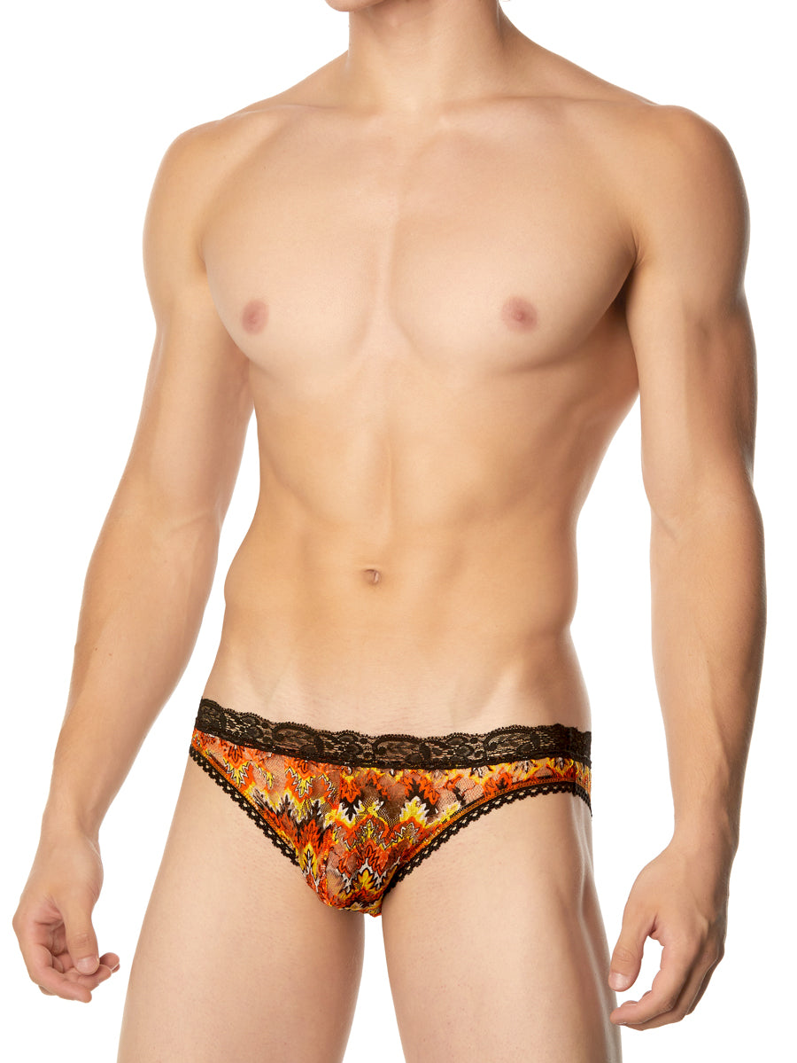 Men's orange print lace thong