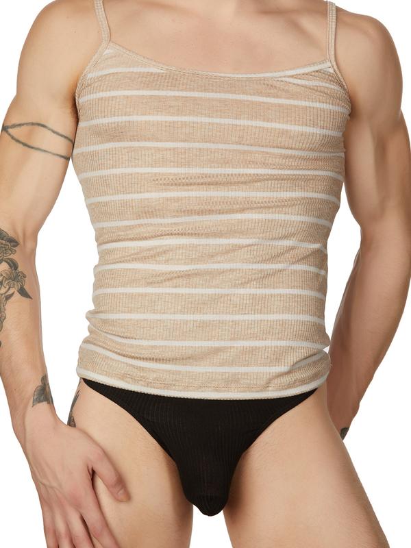 men's beige ribbed striped tank top