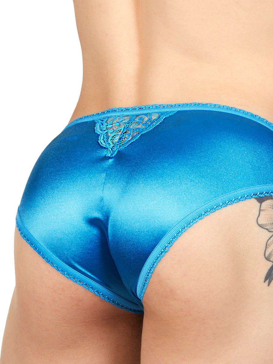 Men's blue satin and lace panty