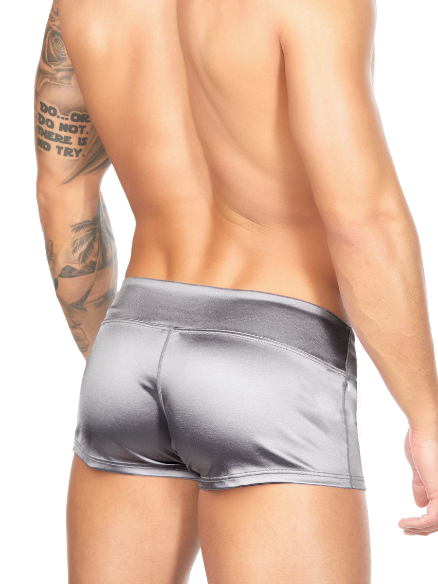 Men's silver satin shorts