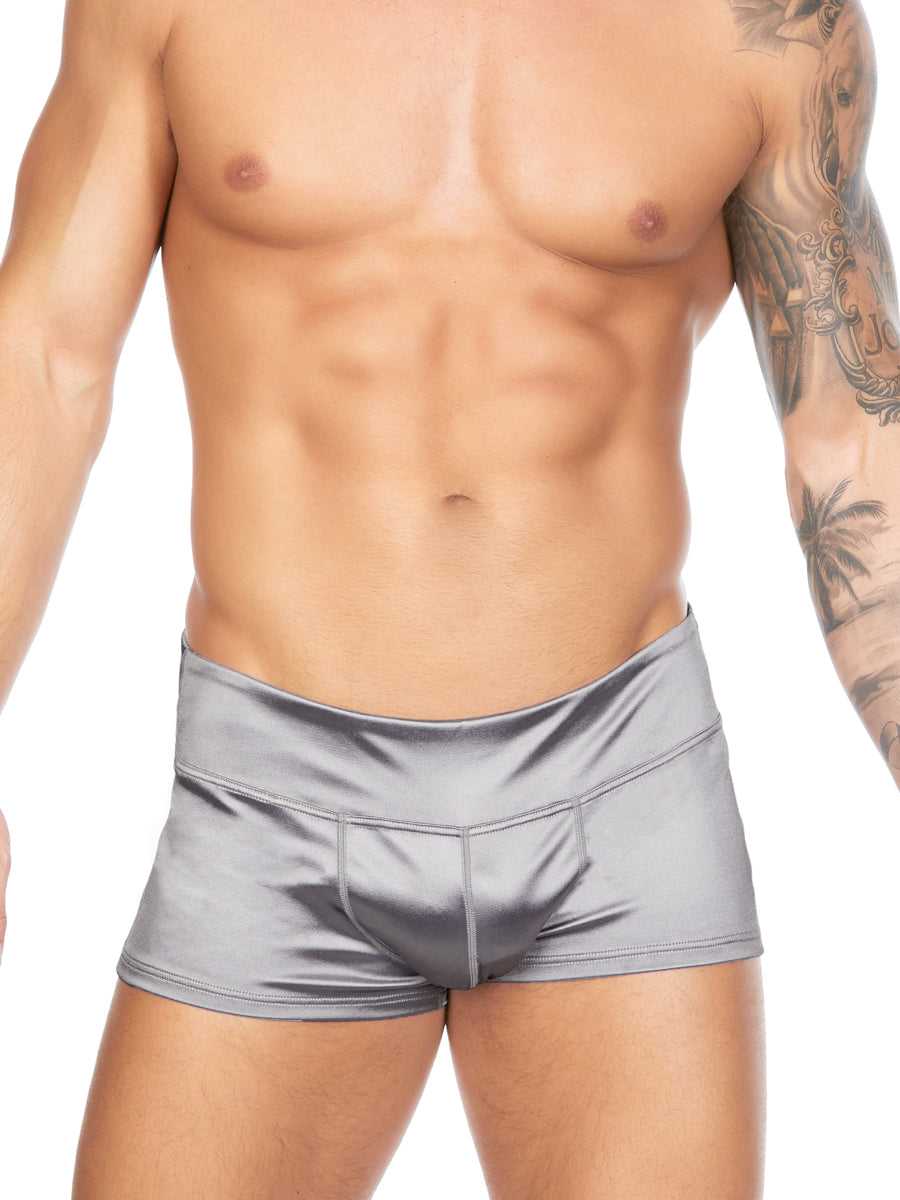 Men's silver satin shorts